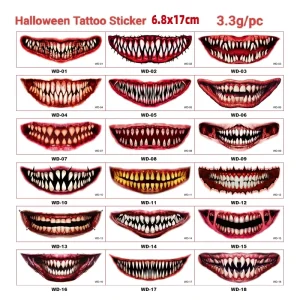 Fashionable Halloween Tattoo Sticker Temporary Waterproof Design White Paper Eco-friendly PET Film Long-Lasting 15 Days for Body