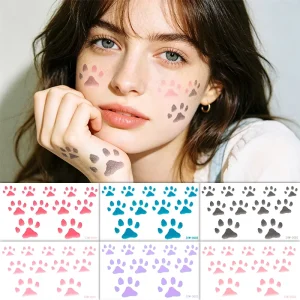 Fast Delivery Temperature Sensitive Color Changing Tattoo Sticker Cute Cat Paw Waterproof Temporary Body Tattoo