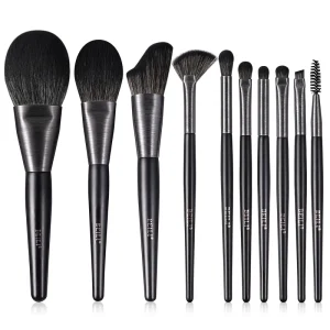Fast Ship Custom Logo Premium Wood Handle High Quality Makeup Brushes 10pcs