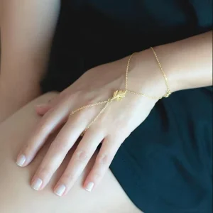 Female Slave Chain Bracelet 18K Pvd Gold Plated Leaf Hand Chain Bracelet Fashion Design Bridal Hand Slaves Bracelet