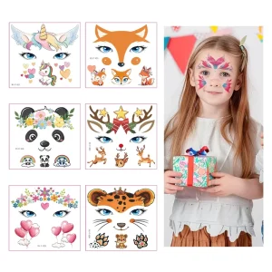 Festival Favors Tiger Unicorn Makeup Face Paint Fake Temporary Tattoo Animal Face Tattoos Stickers for Children