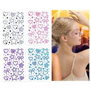 Festival Makeup Eyes Gems Adhesive Rhinestone Stickers Hearts Stars Self-Adhesive Jewels Face Hair Gems