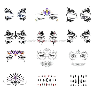 Festival Party Black Crystal Body Gem Sticker Halloween Temporary Tattoo Rhinestone Face Jewel Stickers