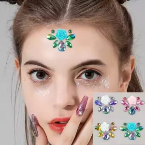 Festival Party Body Art Rhinestone Face Gem Rhinestone Sticker Flower Rainbow Jewels Self-Adhesive Rhinestone Gem