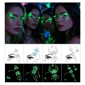 Festival Party Noctilucent Jewel Tattoo Eye Gems Make up Luminous Face Jewels Glow in Dark Rhinestone Gem Stickers