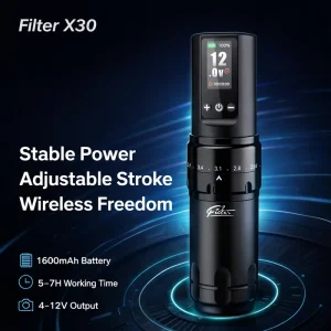 Filter X30 Wireless Tattoo Machine Pen 1 Extra Battery 4 12V LED Display 2.0 4.2mm Stroke for Professional Tattoo Artists