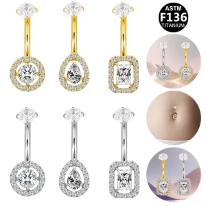 Fine Fashion Body Piercing Jewelry Solid Gold Navel Banana Belly Button Rings with Heart Cubic for Gift