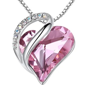 Fine Jewelry Sterling Silver White Gold Plated Pink CZ Sacred Heart Body Necklace