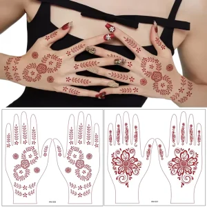 Finger Fa Ke Custom Mystery Sexy Mandala Flower Waterproof Full Hand Brown Red Temporary Henna Tattoo Stickers