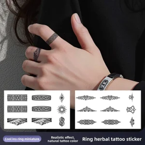 Finger Ring Heart Shaped Herbal Pattern Tattoo Sticker Women Waterproof Long Lasting Premium Feel Paper Material Transfer
