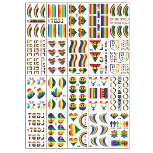 Flag Holiday Country World False Edge Eco-Friendly Customized White Paper rainbow Temporary Water Transfer Tattoo Stickers