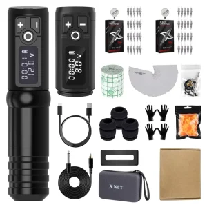 Flash 2400mAh Wireless Tattoo Machine Pen Set Tattoo Gun Complete Full Kits with 40pcs Cartridge Needle