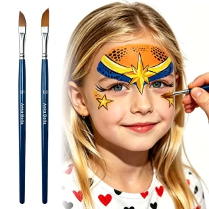 Flat Face Paint Brush Wood Handle Nylon Bristles for Acrylic Watercolor Oil Gouache Body Face Painting