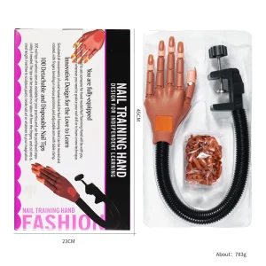 Flexible Jointed Nail Practice Mannequin Hand with Reusable Nail Tips for Beginner Manicure Training