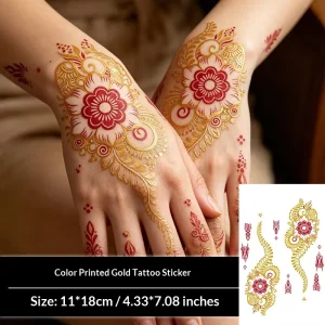 Floral Lace Paper Tattoo Stickers Back Hand Ethnic-Style Gold-Stamped Colorful Designs Waterproof Long-Lasting Washable Arms
