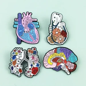 Floral Lungs Art Enamel Pin Material Medical Anatomy Organ Brooch Anime Style Letters Cute Design Lapel Badge Jewelry Gift