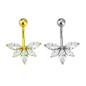 Flower Leaf Shape Zircon 316 Stainless Steel Navel Belly Ring