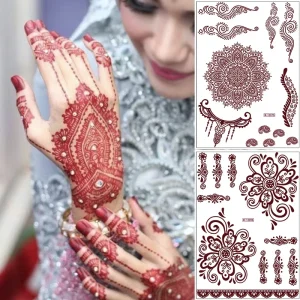 Flower Pattern Waterproof Brown Wedding Party Festival Tattoos Decorations Face Body Tattoo Supplies Temporary Tattoo Stickers