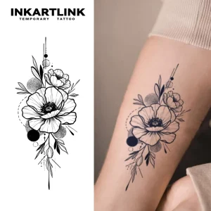 Flower Tattoo Sticker Botanical Dotwork Geometric Line Aesthetic Herbal 15 Days Bulk Supplies