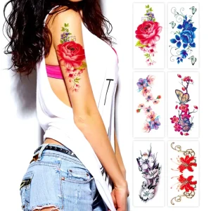 Flower Temporary 3D Butterflies Flowers Tattoos Stickers Colorful Body Art Temporary Tattoos for Women