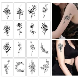 Flower Temporary Tattoo Ink wash Style Semi Permanent Tattoo Waterproof Last 2 Week Herbal Tattoo for Arm