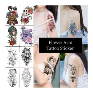 Flower Temporary Tattoo Sticker Waterproof for Women Girls Half Arm Tattoo