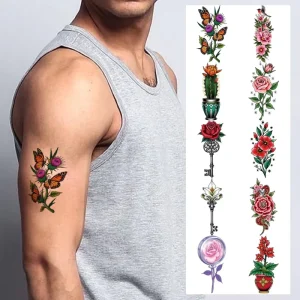 Flowers Temporary Tattoos Body Art Arm Sketch Tattoo Stickers for Women and Girls