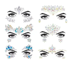 Fluorescent Face Jewels Tattoo Rhinestone Mermaid Body Stickers Glow Luminous Self Adhesive Crystals for Halloween Rave Party