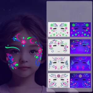 Fluorescent Face Sticker Music Festival Tattoo Makeup Glitter Party Stickers Waterproof Temporary Tattoo Stickers Makeup