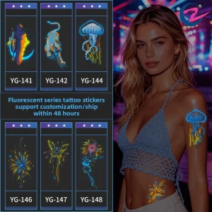 Fluorescent Floral Arm Tattoo Stickers Waterproof Sweat-Proof Temporary Body Art for Arms Nightclubs Bars Music Customized Logo