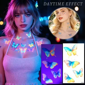 Fluorescent Flower Temporary Tattoos Neon Floral Stickers Waterproof Luminous Paper Face For Women Festival Rave