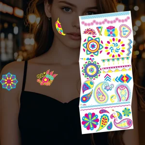 Fluorescent Neon Temporary Tattoo Stickers for Bar KTV Nightclub Makeup Events