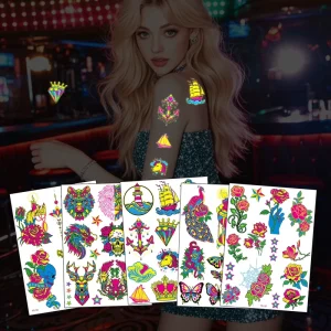 Fluorescent Non-Toxic UV Neon Luminous Temporary Tattoo Stickers for Body and Face