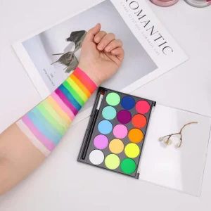 Fluorescent Pearlescent Matte 15 Color Non Toxic Water Soluble Children’s Body & Face Paint Quick Drying Watercolor Art 45g