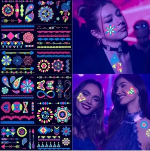 Fluorescent Sticker Luminous Temporary Tattoos Stickers UV Glow Fluorescent Bull Tattoo Waterproof for Body Art Decals