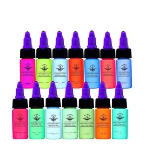 Fluorescent Tattoo Ink Color Set 14 Colors Glow Blacklight Professional Tattoo Artist Supplies 15ml Each Made in China