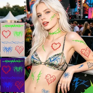 Fluorescent Water Transfer Paper Tattoo Stickers Waterproof Four color Printing Customized Logo Whole Body Temporary EDM