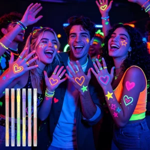 Flysea 6 PCS Glow Face Body Paint Glow in the Dark Under UV Black Light Sticks Makeup Neon Face Painting Kits for Adult