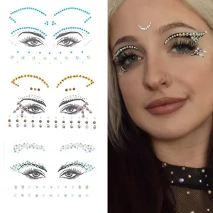 Foil Stick on Face Jewels Halloween Temporary Face Stickers Fashion Rhinestone Mermaid Face Jewels Body