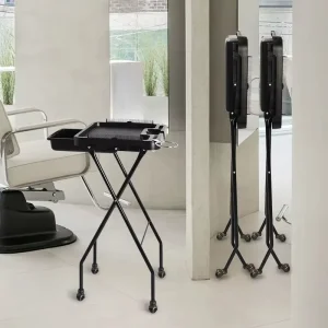 Foldable Aluminum Salon Trolley Cart Portable Modern Design Hair Stylist Rolling Tray with Wheels for Home Hotel Use