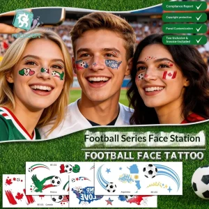 Football Face Tattoo Stickers USA Canada Mexico Customizable Water Transfer Printing Event