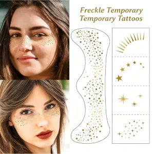 Freckle Glitter Holographic Rainbow Face Tattoos-Gold Silver Metallic PVC Temporary Stickers for Festival Party Cosplay
