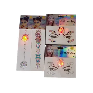 Free Sample LED Light up Face Gems Sticker Bindi Face Jewels Glow in the Dark Rhinestone Blinger Hair Gems