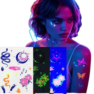 Free Sample Star Moon Glow in Dark Neon Tattoos Snake Butterfly Patterns Luminous Face Body Temporary Tattoo Stickers for Party