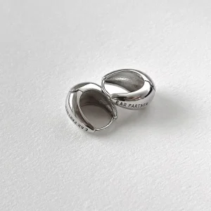 French Retro Art Deco Geometric Teardrop Hoop Earrings for Women Copper Alloy 925 Silver Ear Post Rhodium Plated Minimalist