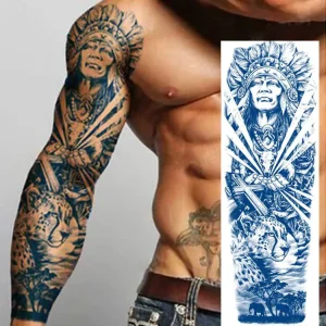 Full Arm Face Temporary Tattoo for Men Personalized Water Transfer Tattoo Sticker Lasts 15 Days