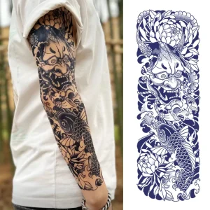 Full Arm Tattoo Sticker Semi permanent Waterproof Temporary Men Blue Ink Dragon Sleeve Body Art Tattoo Last 2 Week Tattoo