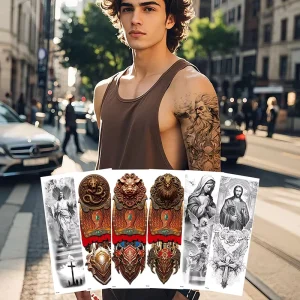 Full Arm Tattoo Sticker Waterproof Sweat Simulation Tribe Totem Colorful Temporary Tattoo