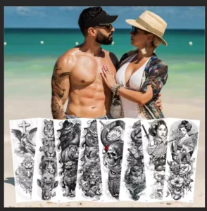 Full Arm Temporary Tattoo Sticker Waterproof Sweat Simulation Black White Tribal Totem Paper