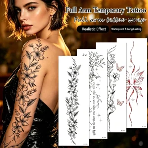 Full Arm Temporary Tattoo Stickers Waterproof Realistic Sleeve Tattoos Unisex Long Lasting Easy to Apply Body Makeup